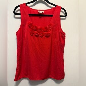 LOFT Red Scoop Neck/Rosette camisole. Size Medium
Polyester. Gently used